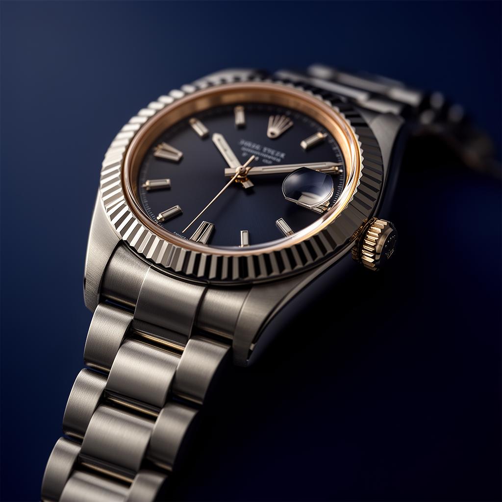Sfeerbeeld van een luxe horloge met gecanneleerde bezel en stalen oyster-band